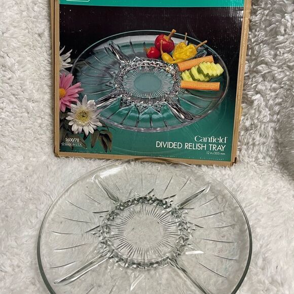 Anchor Hocking CANFIELD CLEAR Glass Diamond Design Cut Base 11" 5-PART RELISH - Picture 3 of 7